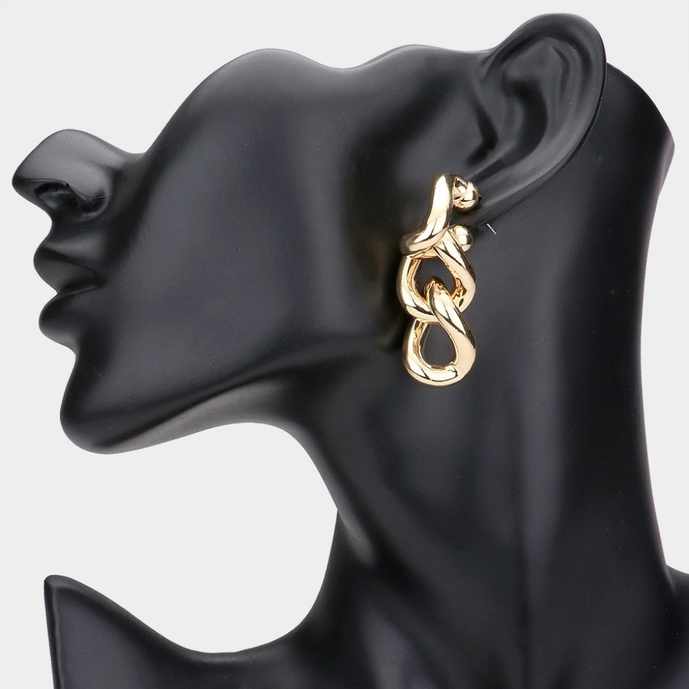 Gold Chain Link Dangle Earrings 2 Inch Metal Casual Simple Jewelry Accessory